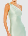Beaded asymmetric one shoulder Grecian column gown - Pink