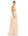 Mac Duggal Style #68053 Grecian one shoulder open back dress - Nude side view