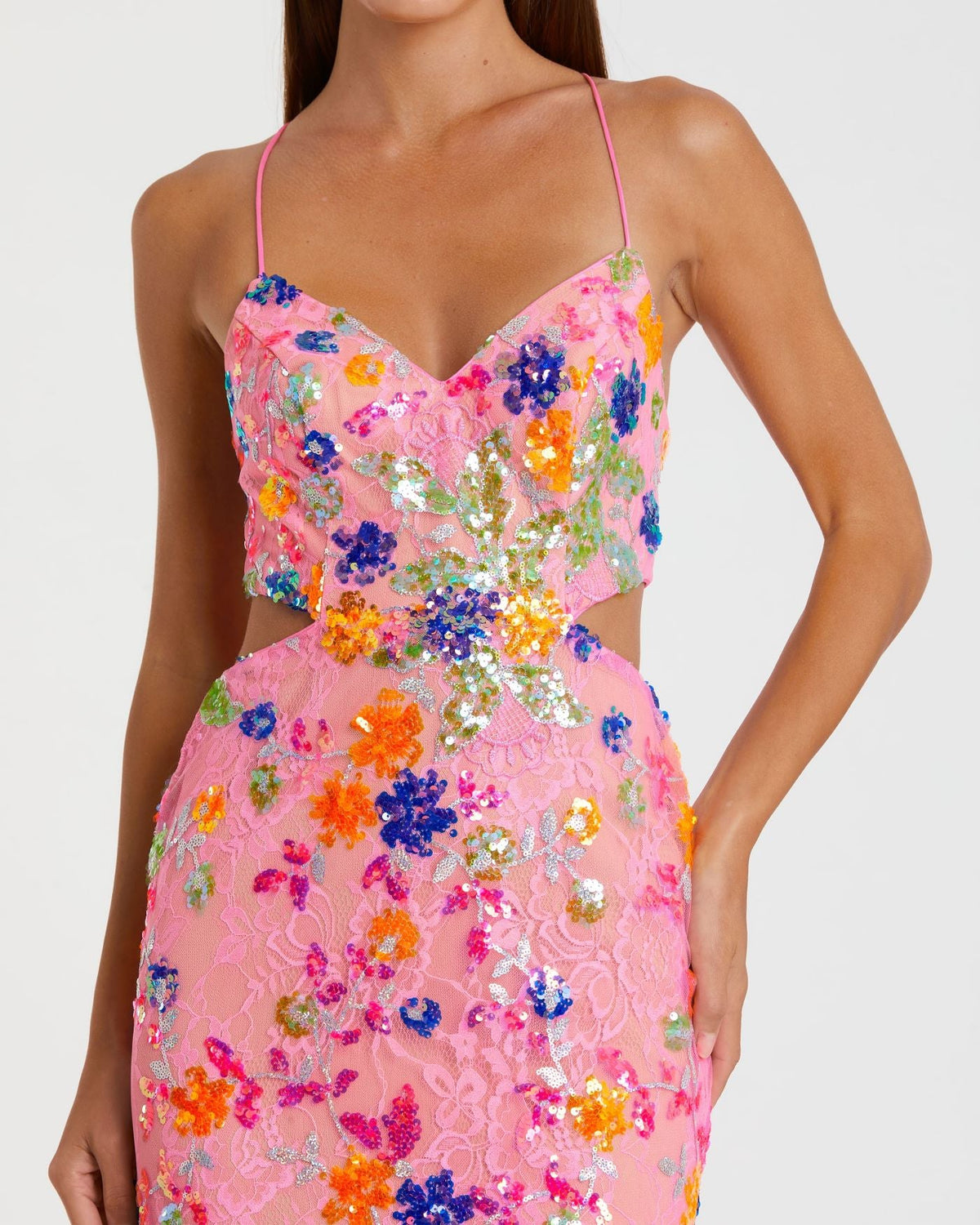 Floral sequin & lace Summer Gown - Pink