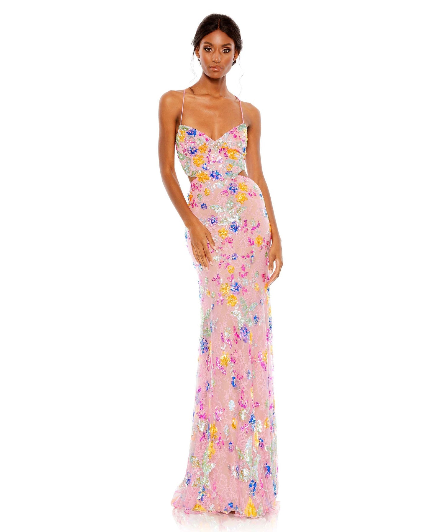Mac Duggal Embellished lace strappy column gown Pink SHAIDE BOUTIQUE