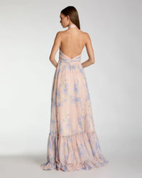 Mac Duggal #68108 Violet Multi asymmetrical ruffled halterneck floral gown