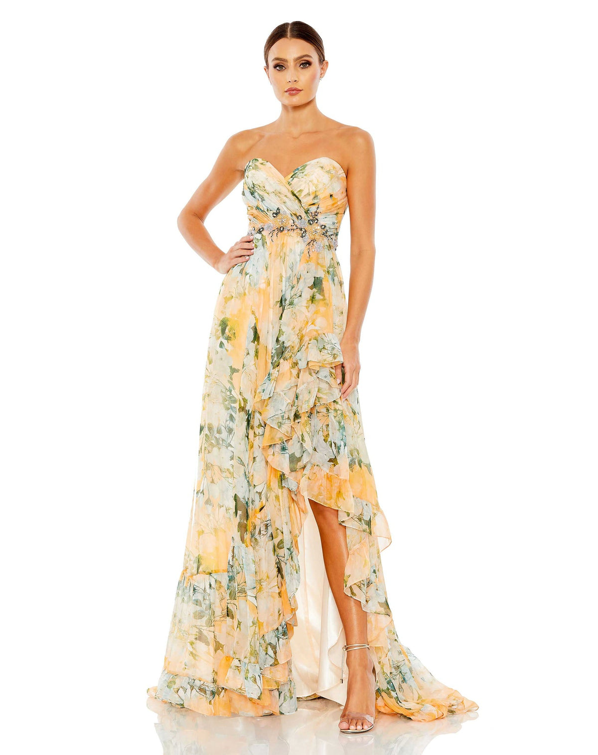 Mac Duggal Style #68117 Ruffle asymmetric strapless summer dress - Yellow