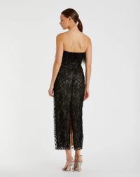 Black Embellished Feather Strapless Column Dress - Back
