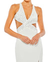 Floral sequin criss-cross bodice gown - White