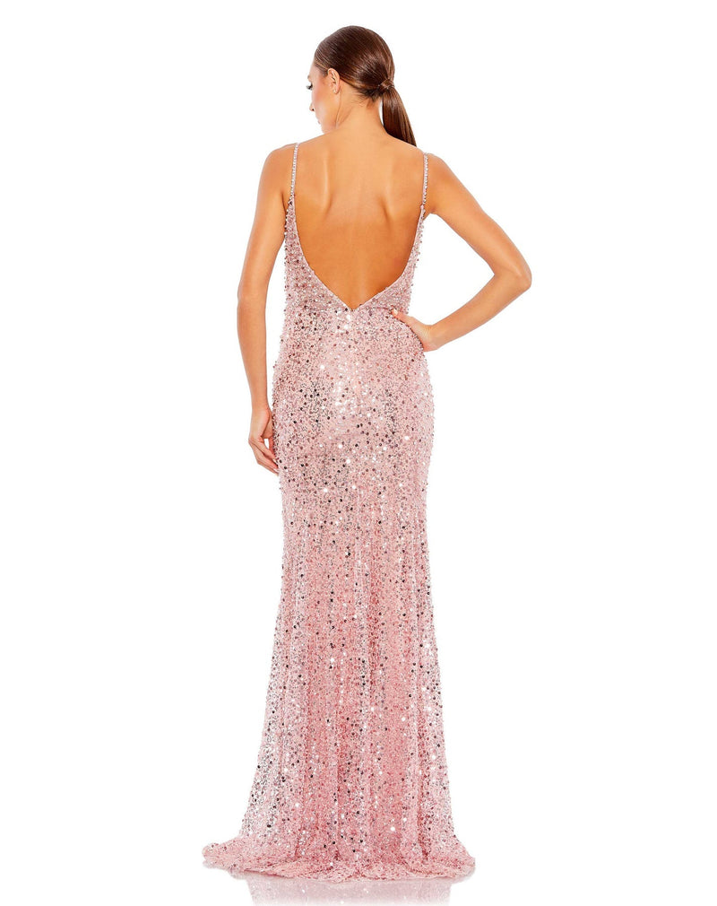 Mac Duggal Style #68175 Embellished plunge neck sleeveless trumpet gown - Rose pink sequin dress back