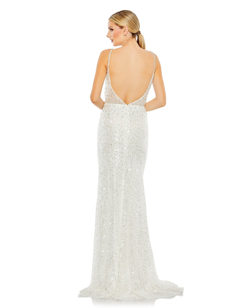 Mac Duggal Style #68175 Embellished plunge neck sleeveless trumpet gown - white sequin dress back