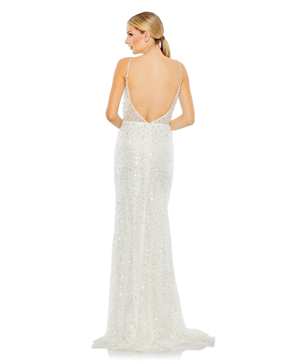 EMBELLISHED PLUNGE NECK SLEEVELESS TRUMPET GOWN mac duggal Style #68175