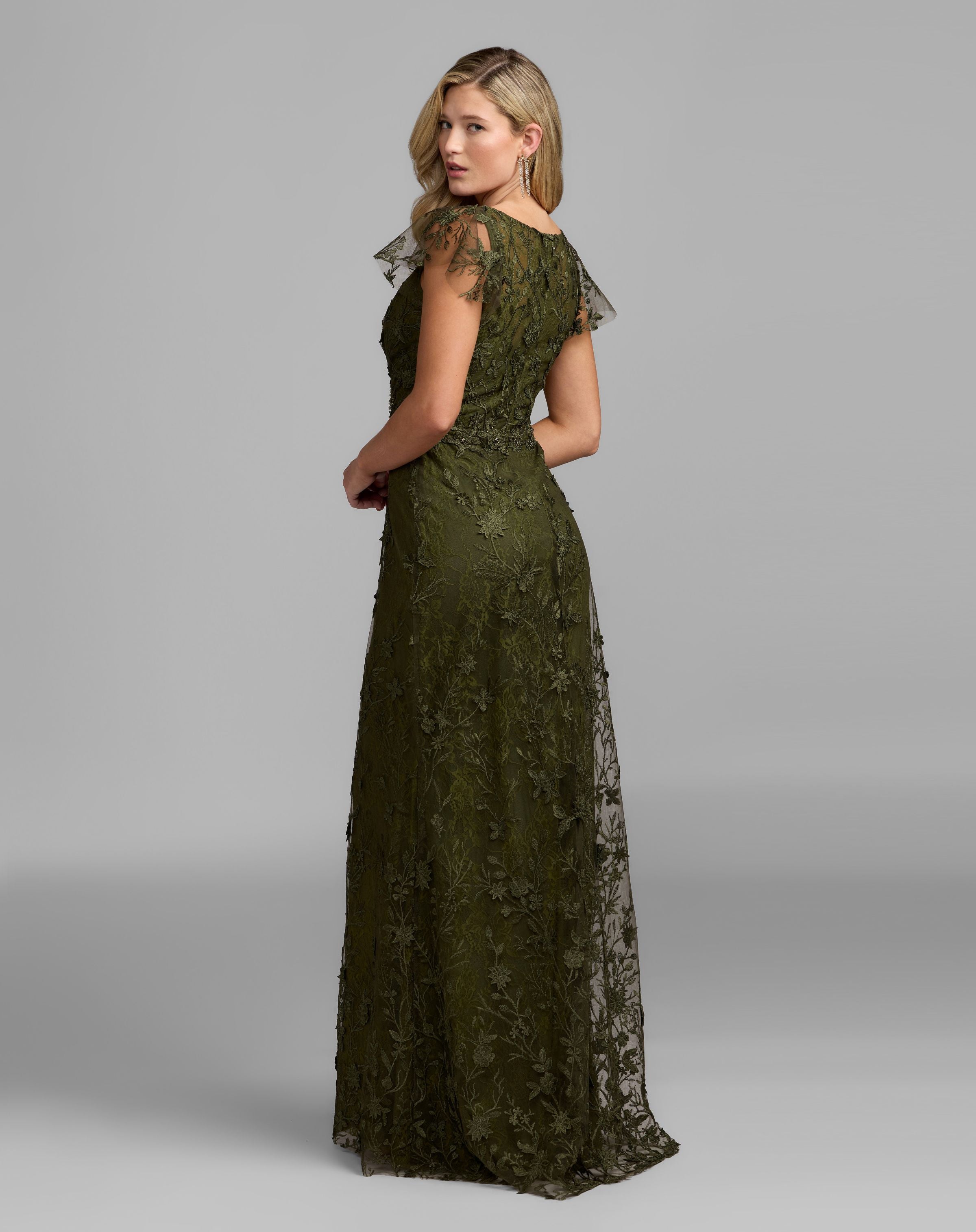 Mac Duggal #68192 Olive embroidered applique gown back