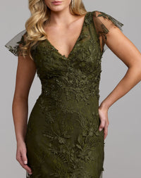 Mac Duggal #68192 Olive embroidered applique gown detail