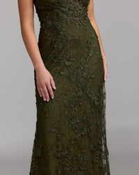 Mac Duggal #68192 Olive embroidered applique gown detail