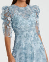 Applique High Neck Puff Sleeve A Line Modest Dress - Sage