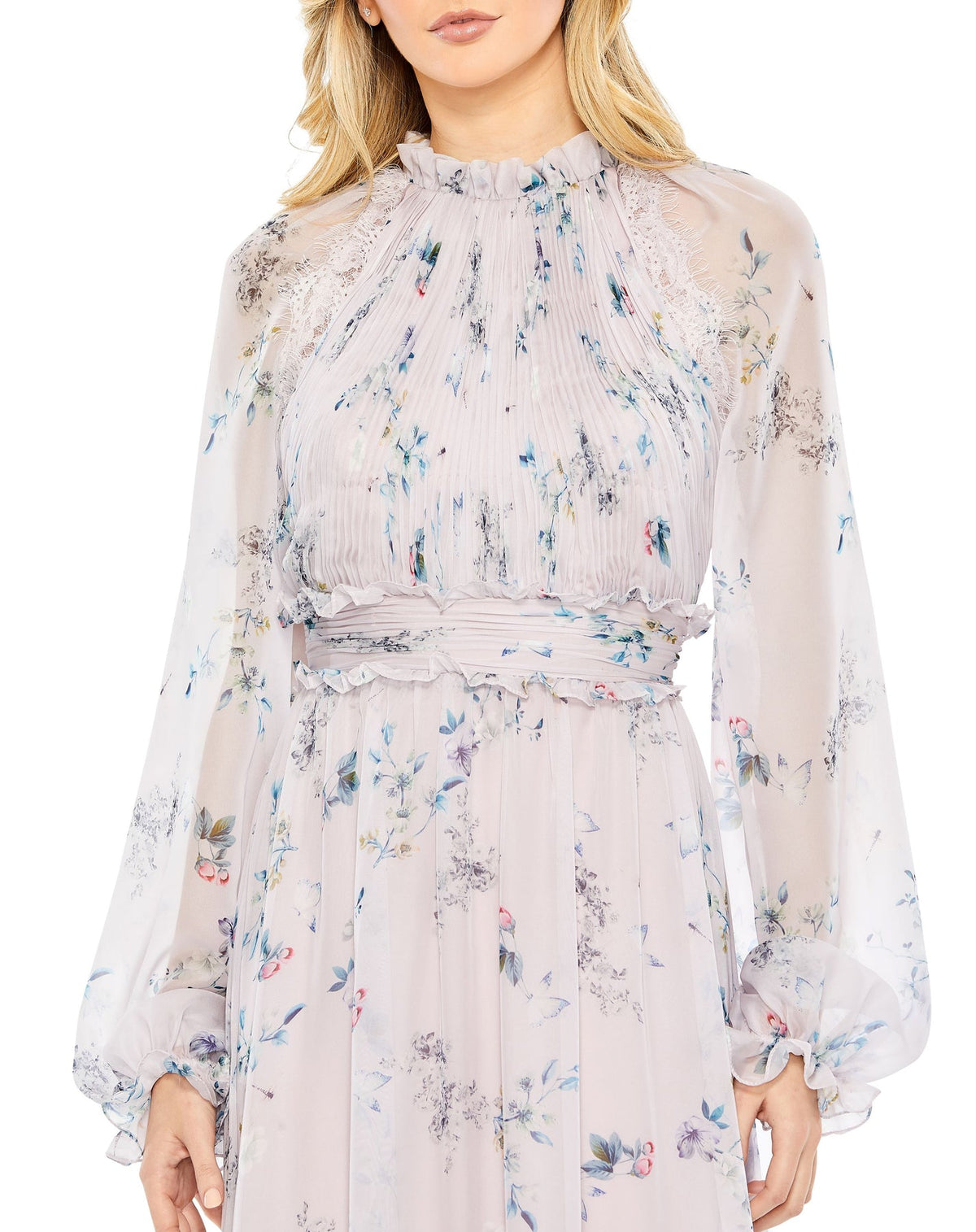 Long sleeve floral modest gown - Lilac