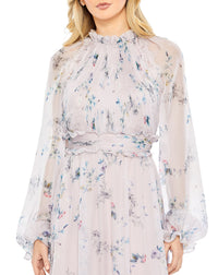 Long sleeve floral modest gown - Lilac