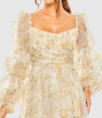 Chiffon Tiered Sweetheart Neck Dress - White