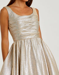 Mac Duggal #68350 oyster square neck sleeveless metallic midi dress