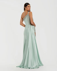 Mac Duggal #68447 Sage embellished one shoulder satin gown