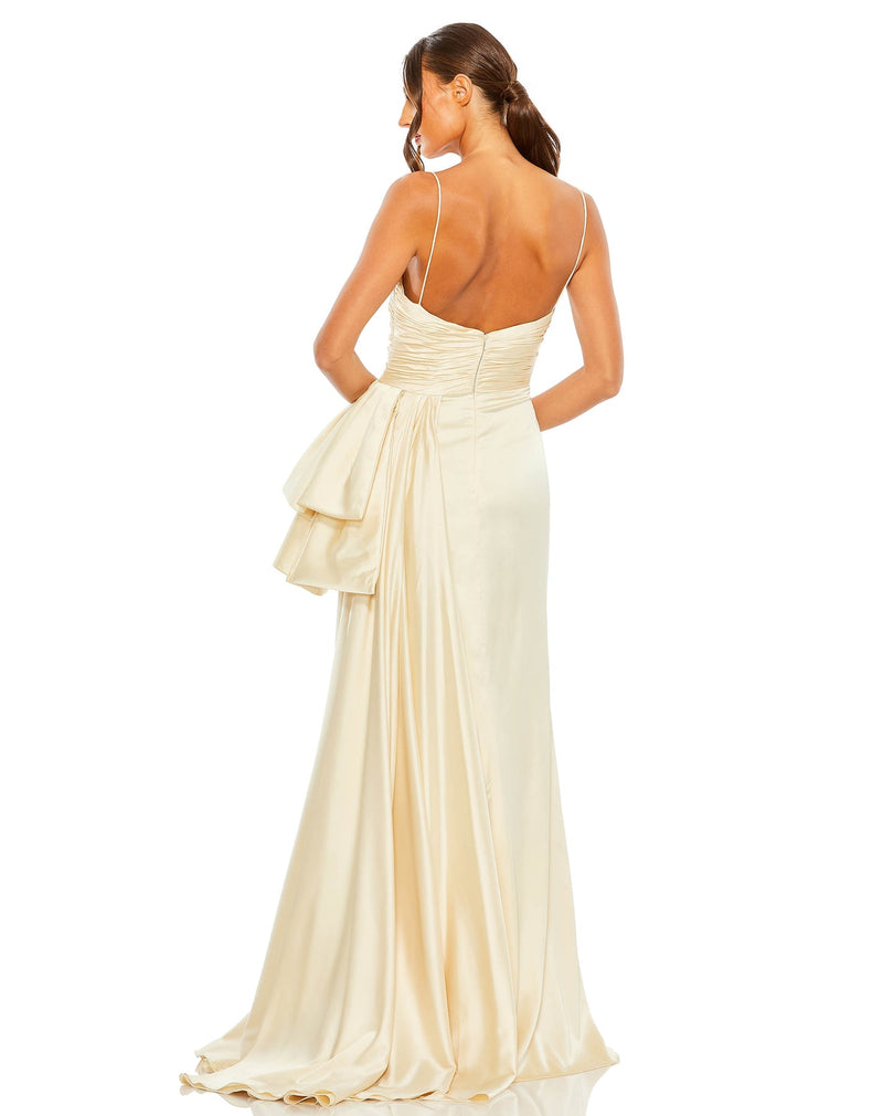 STRAPLESS CUT OUT SIDE BOW GOWN - mac duggal Style #68450 butter ivory back