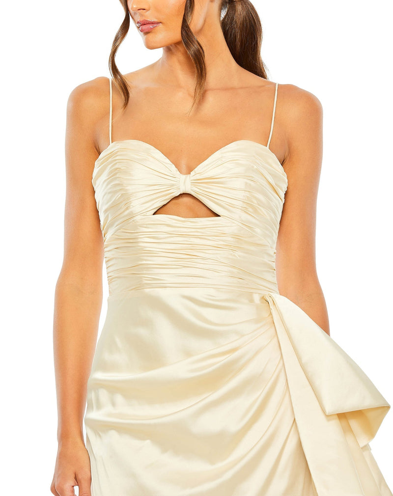 STRAPLESS CUT OUT SIDE BOW GOWN - mac duggal Style #68450 butter ivory close up
