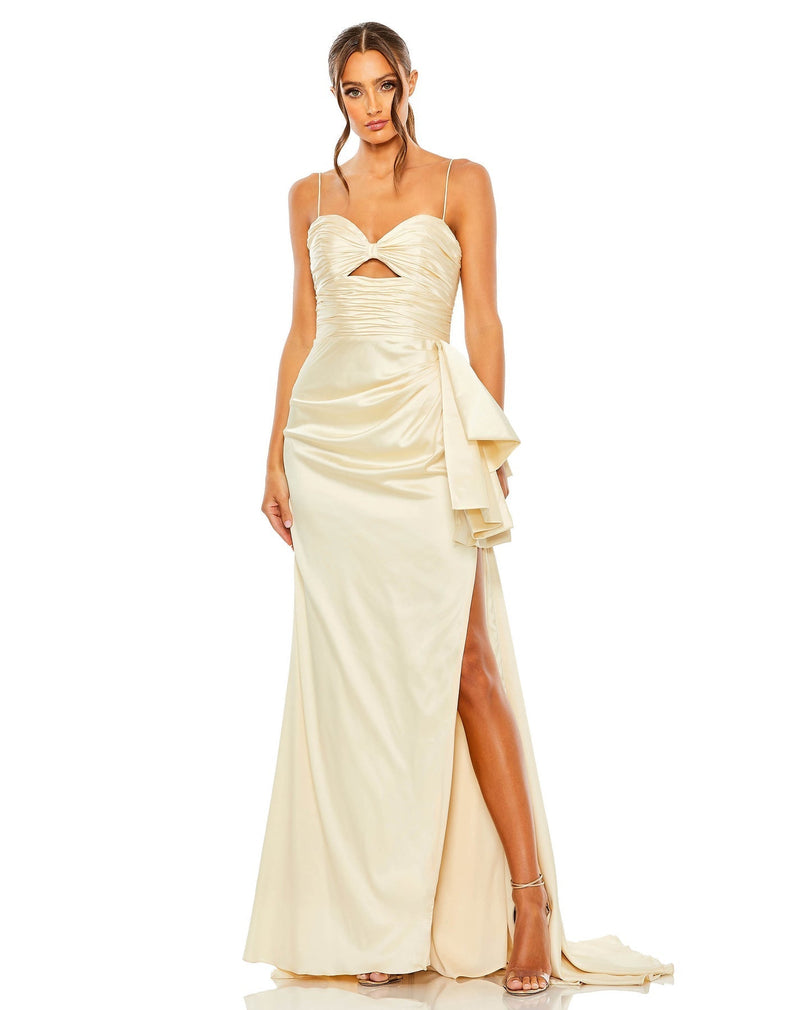 STRAPLESS CUT OUT SIDE BOW GOWN - mac duggal Style #68450 butter ivory