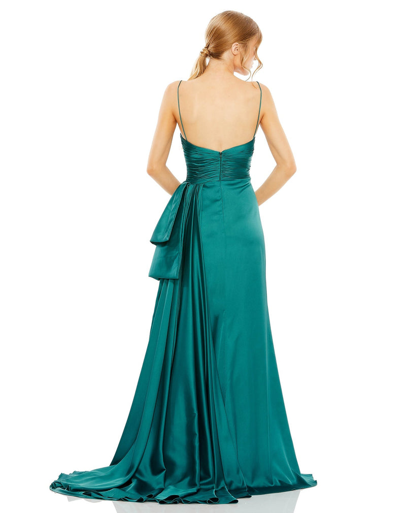 STRAPLESS CUT OUT SIDE BOW GOWN - mac duggal Style #68450 teal back