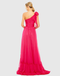 Tiered one shoulder ruched gown - Aqua