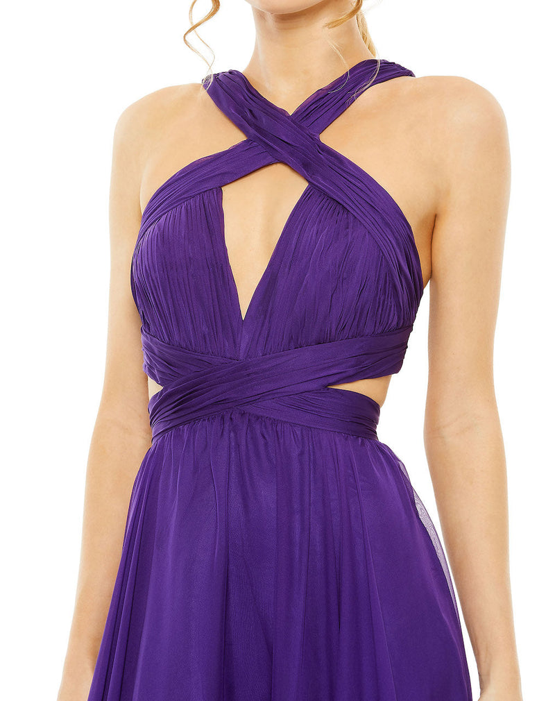 Mac Duggal, Halter keyhole cut out tiered gown - Purple, Style #68474 close up