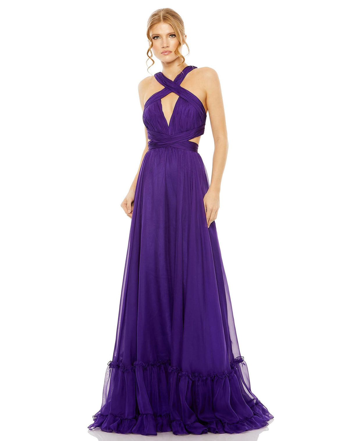 Mac Duggal, Halter keyhole cut out tiered gown - Purple, Style #68474