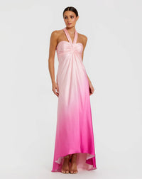 Mac Duggal Pink Ombre Charmeuse Tie Halter Neck Gown #68501 Silk