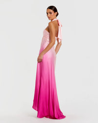 Mac Duggal Pink Ombre Charmeuse Tie Halter Neck Gown #68501 Silk