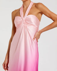 Mac Duggal Pink Ombre Charmeuse Tie Halter Neck Gown #68501 Silk