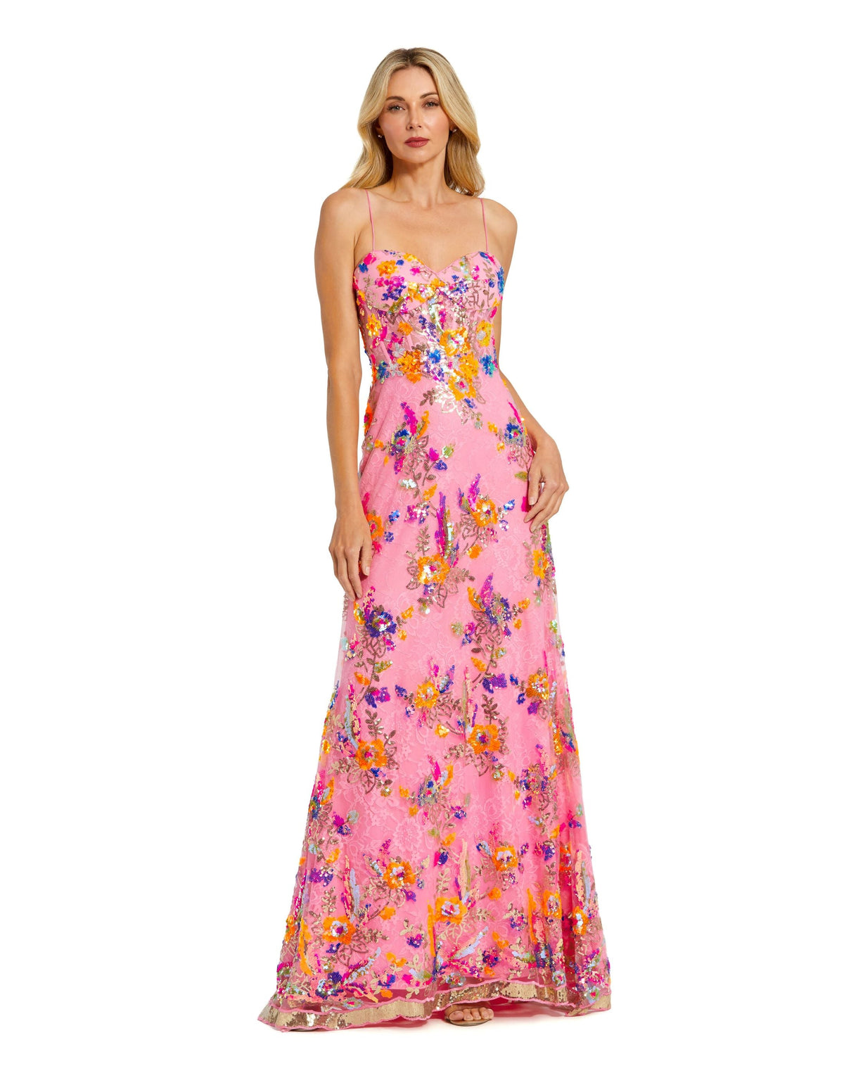 mac duggal, FLORAL SEQUIN LACE GOWN WITH SWEETHEART NECKLINE, pink, Style #68508 front