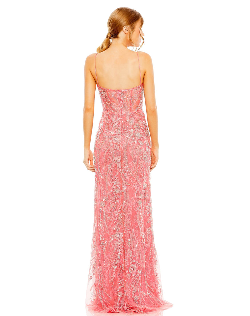 Sweetheart sleeveless embellished gown - Coral