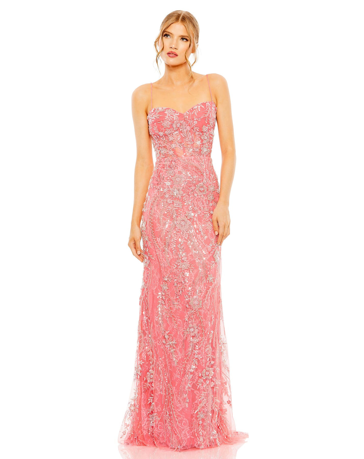Sweetheart sleeveless embellished gown - Coral