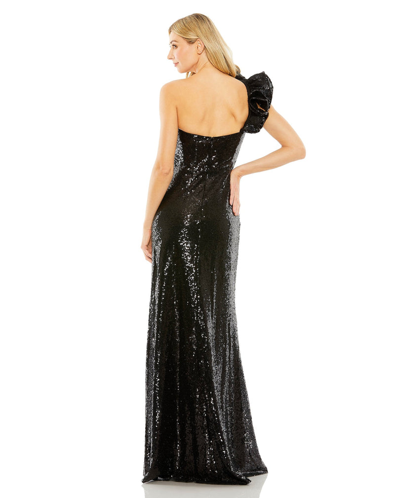 Sequin ruffled one shoulder gown - Silver