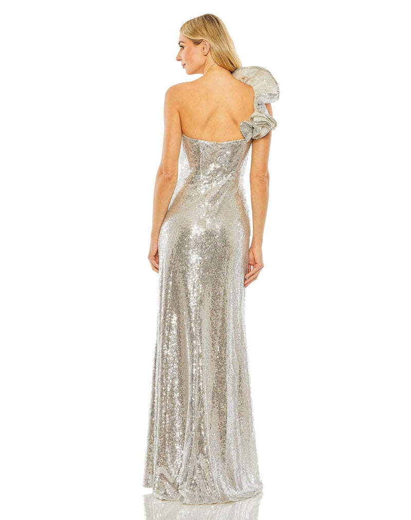 Sequin ruffled one shoulder gown - Silver