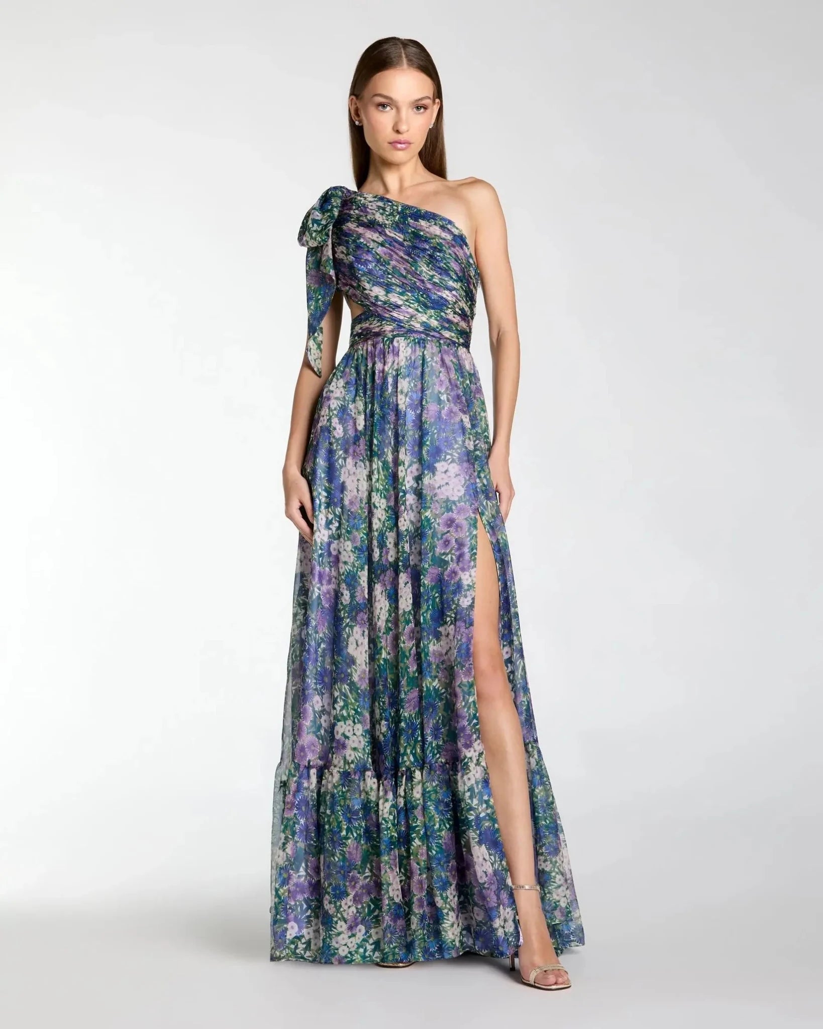 Lilac Multi Side Cut Out One Shoulder Gown
