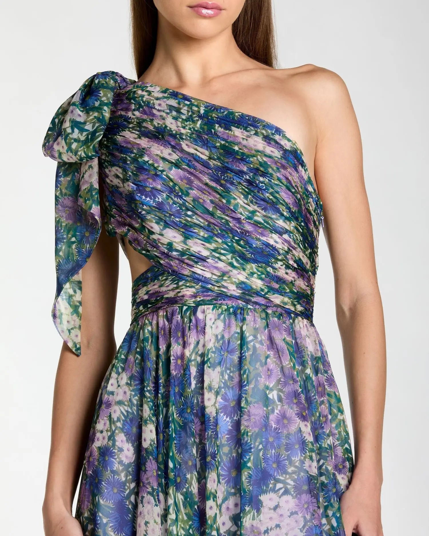 Lilac Multi Side Cut Out One Shoulder Gown