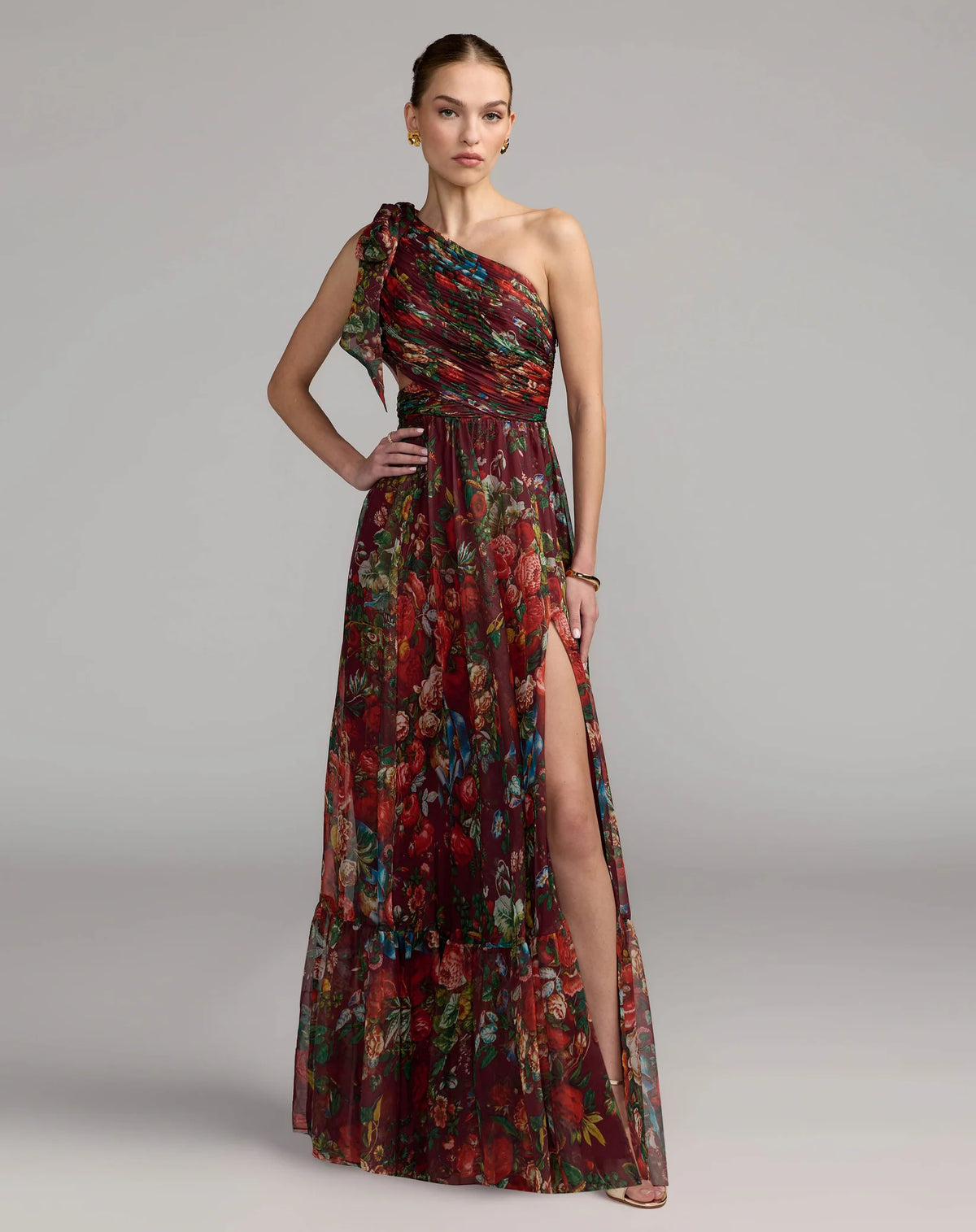 Mac Duggal Wine Multi Side Cut Out One Shoulder Gown #68553


