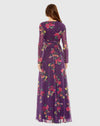 Long sleeve floral print sun dress - Purple