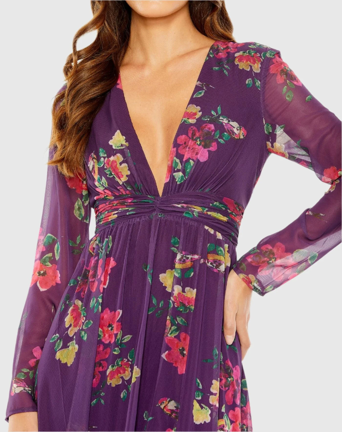 Long sleeve floral print sun dress - Purple