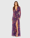Mac Duggal, Long sleeve floral print sun dress, Purple #68558