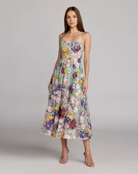 Mac Duggal 68605 Sage Multi sweetheart neck embroidered midi dress - front