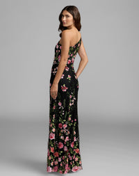 Mac Duggal #68606 black multi one shoulder floral embroidered gown