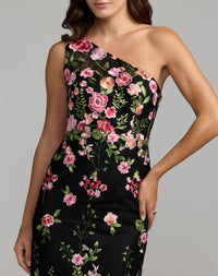Mac Duggal #68606 black multi one shoulder floral embroidered gown