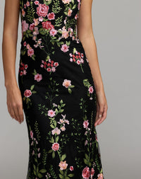 Mac Duggal #68606 black multi one shoulder floral embroidered gown