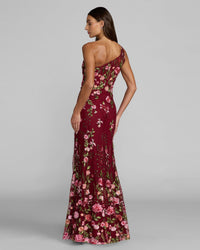 Mac Duggal #68606 burgundy one shoulder gown back view