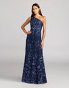 Mac Duggal One Shoulder Floral Embroidered Gown Navy Blue #68606