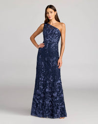Mac Duggal One Shoulder Floral Embroidered Gown Navy Blue #68606