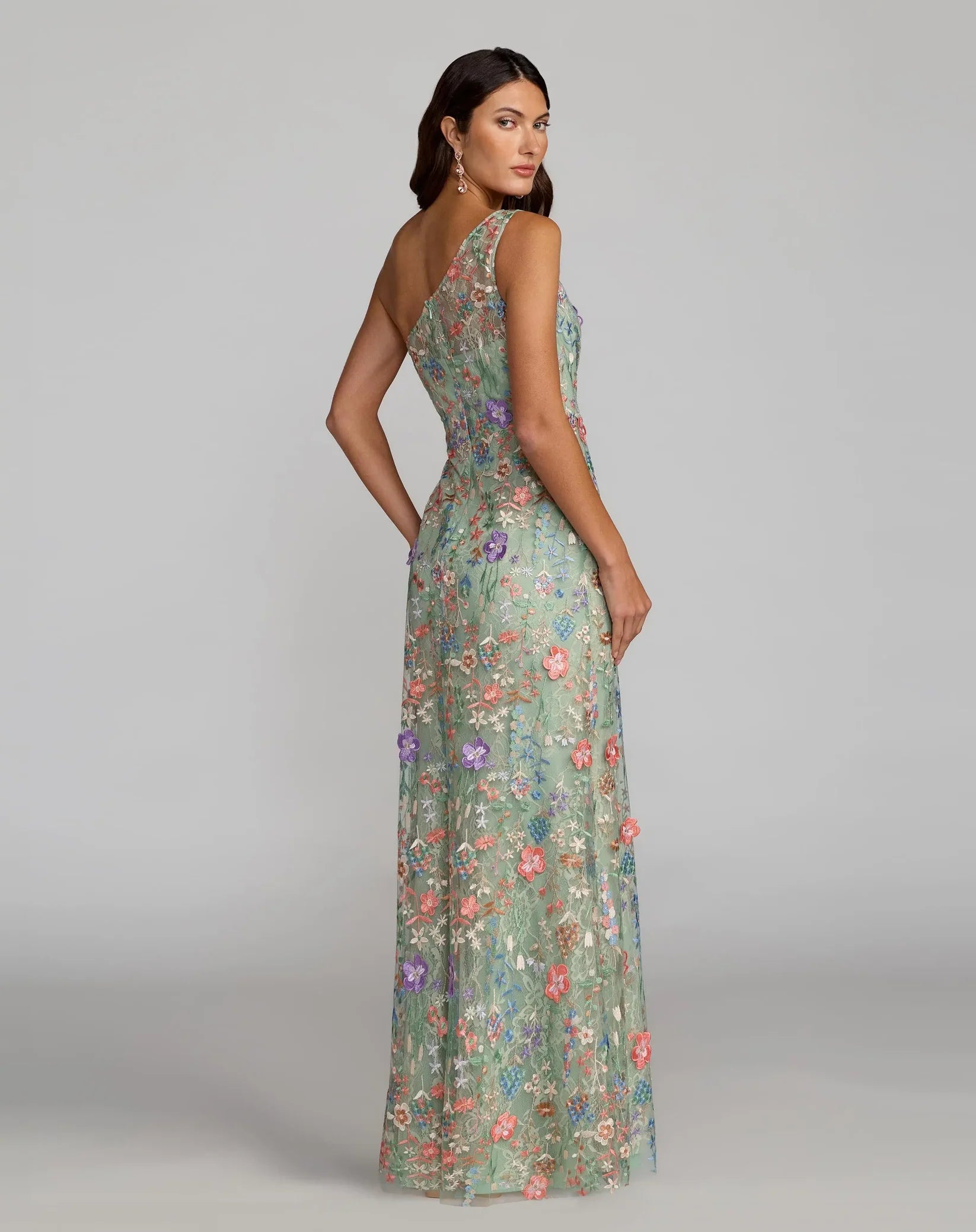 Mac Duggal One Shoulder Floral Embroidered Gown Sage Green #68606 