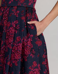 Mac Duggal #68625 fuchsia multi brocade dress floral pattern detail